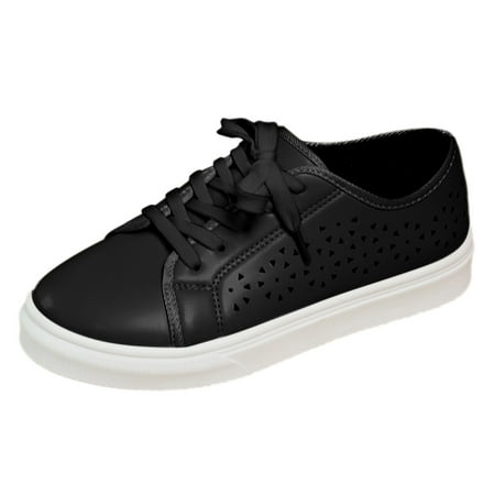 QYZEU Womens Dress Shoes Comfortable Womens Work Shoes Ladies Leather Hollow Sports Solid Color Breathable Large Size Light Running Shoes Sneakers Casual Shoes Black 37