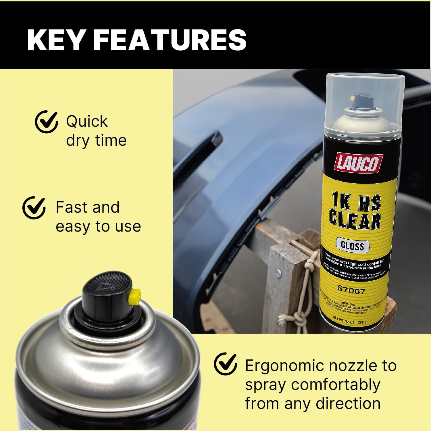 1K HS Gloss Clear 13 oz. Automotive Aerosol Spray Paint Can Acrylic Clear Coat - 57067-12PACK