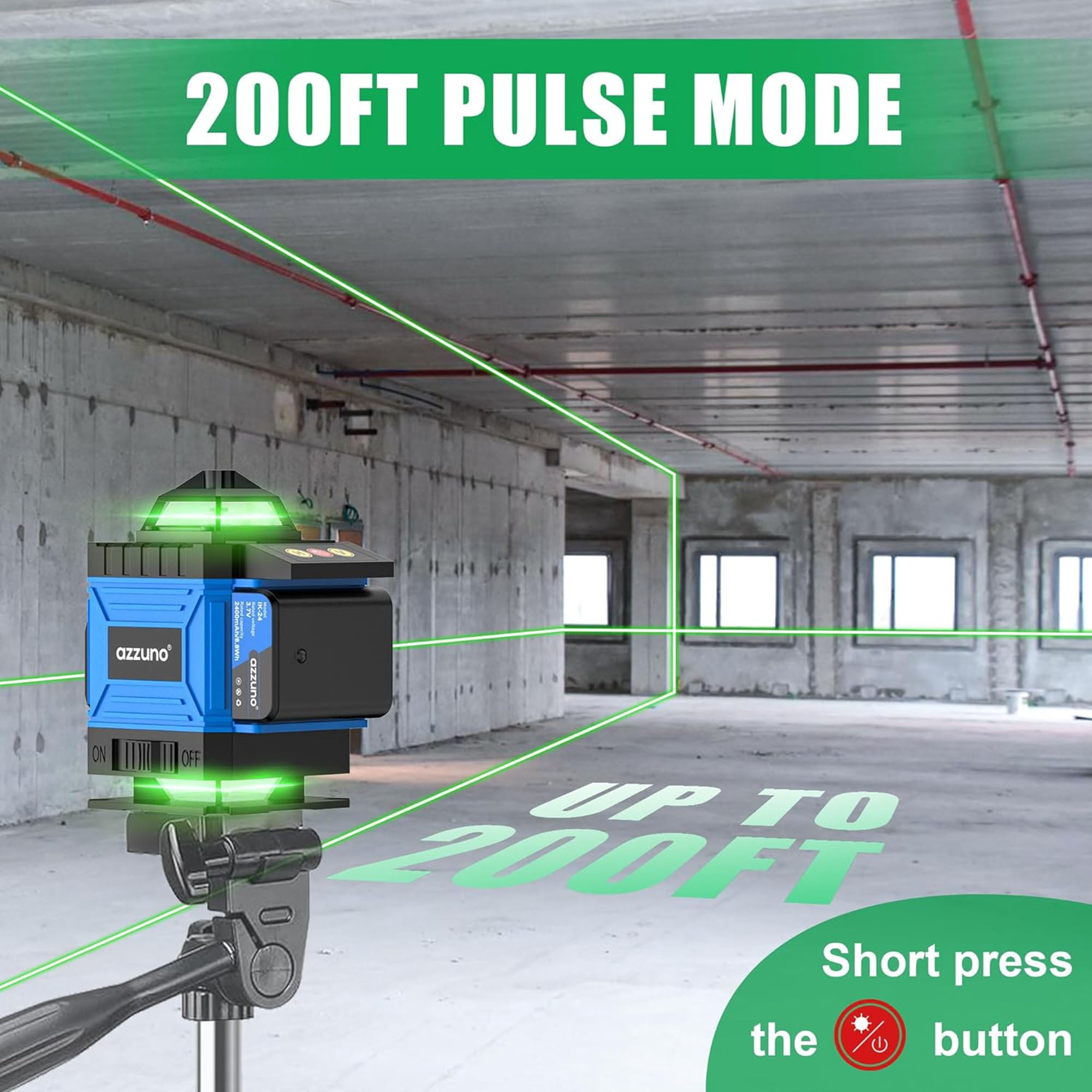 AZZUNO 16 Lines Laser Level 4x360 Degree Laser Level Rechargeable Battery for Construct, Tiling, Tool Gift