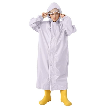Ticikt Children s Raincoat with School Bag and Hood Boys and Girls Students Children Solid Color Long Raincoat Color:Purple Size:6-8 Years