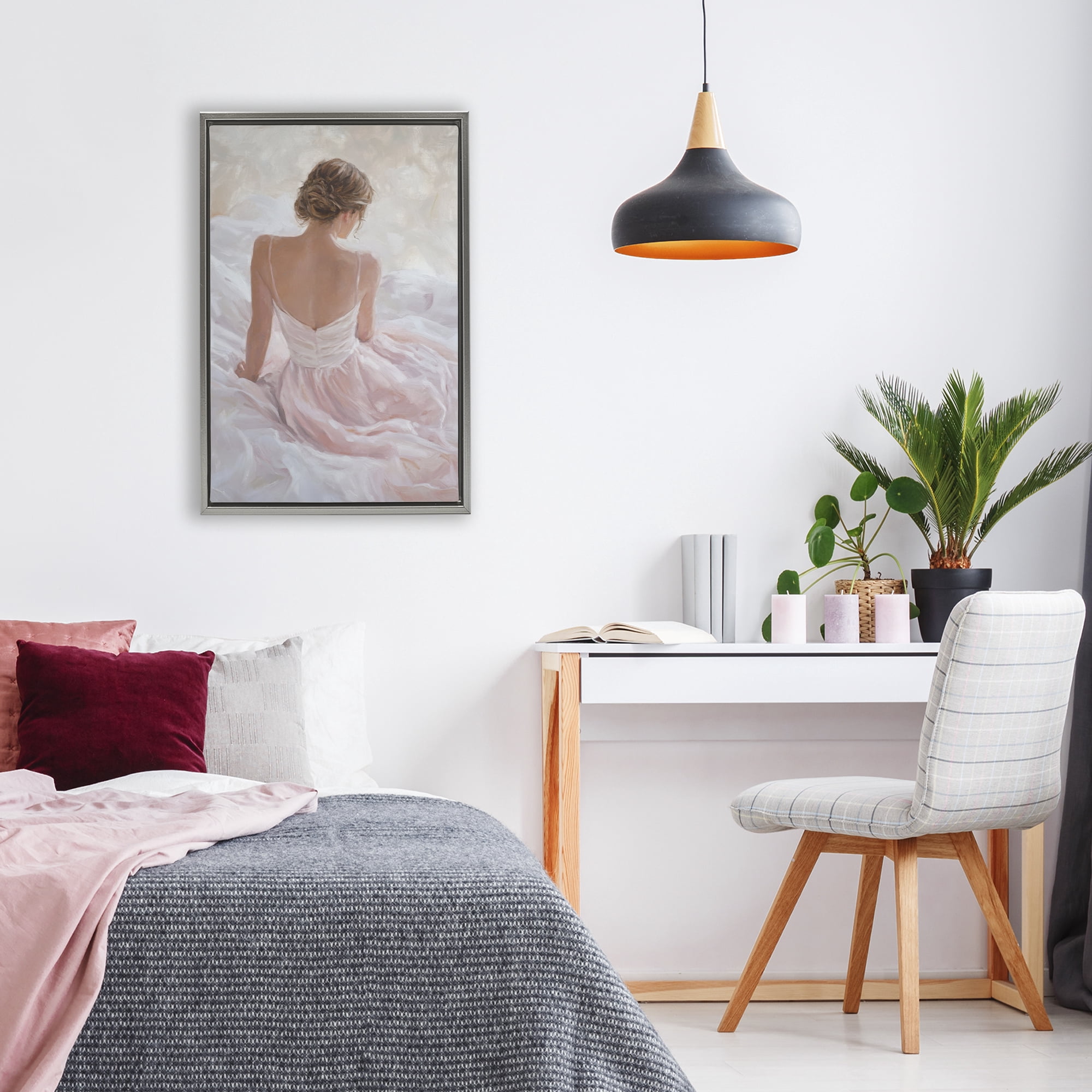 Stupell Industries Quiet Reflection in Pastel Pink Gray Framed Floater Canvas Wall Art, design by Petal Prints Design