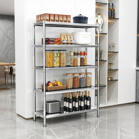 Uforic 5-Tier Stainless Steel Shelving Unit, Adjustable Height, 48 x 18 x 72 Inch, Heavy-Duty Metal Storage for Home, Restaurant