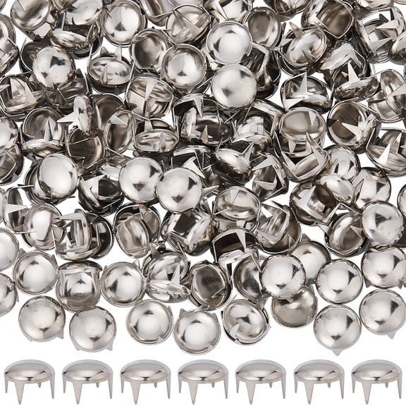 1 box 200pcs Silver Nailhead Rivets Dome Rivet Studs 10mm Brass Half Round Mushroom Head Claw Head Prong Spots Stud Nailheads for Leather Craft Clothes Belt bag Shoes DIY Accessories