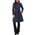 thumbnail image 2 of INSPIRE CHIC Pea Coat for Women Winter Stand Collar Button Down Mid Long Coats Outerwear with Belt L Navy Blue, 2 of 6