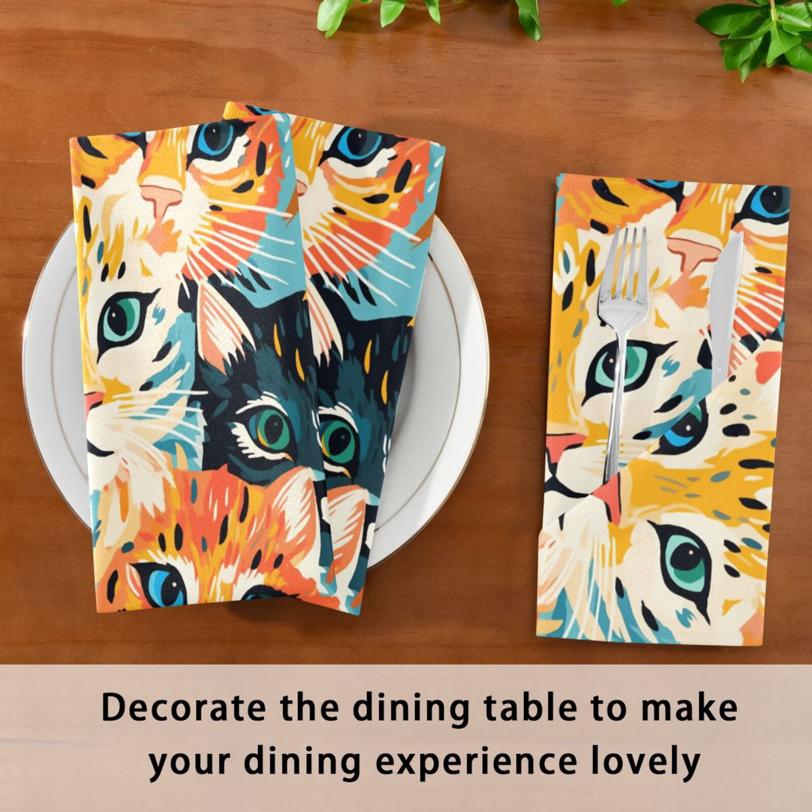 JSTEL Cat Painting Cloth Napkins Set of 6, 20x20 Inch Washable and Reusable Napkin for Decoupage Dinner Party Everyday Use