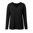 thumbnail image 5 of UJNDER Ladies' V Neck Long Sleeve Solid Color Casual T Shirts for Women Everyday Basic Black XL, 5 of 6