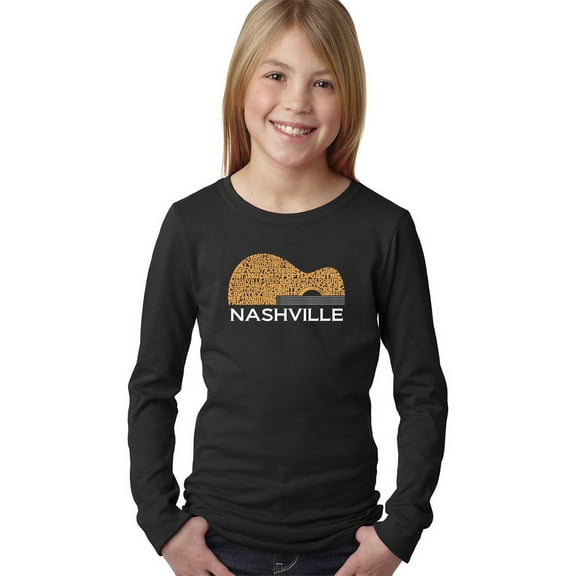 Nashville Guitar - Girl's Word Art Long Sleeve T-Shirt