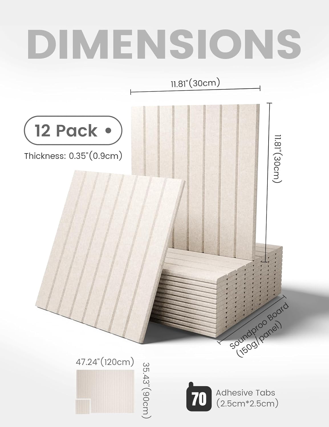 Large Felt Bulletin Board 48" x 36" Cork Board Alternative-12 Pack with 70 Safe Removable Adhesive Tabs, Cork Boards for Walls Cork Board for Home Office Classroom Pin Board (Oatmeal)