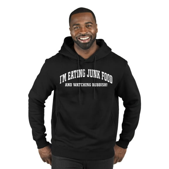 Wild Bobby Vintage Movie Quote Eating Junk Food And Watching Rubbish Premium Graphic Hoodie Sweatshirt, Black, Small