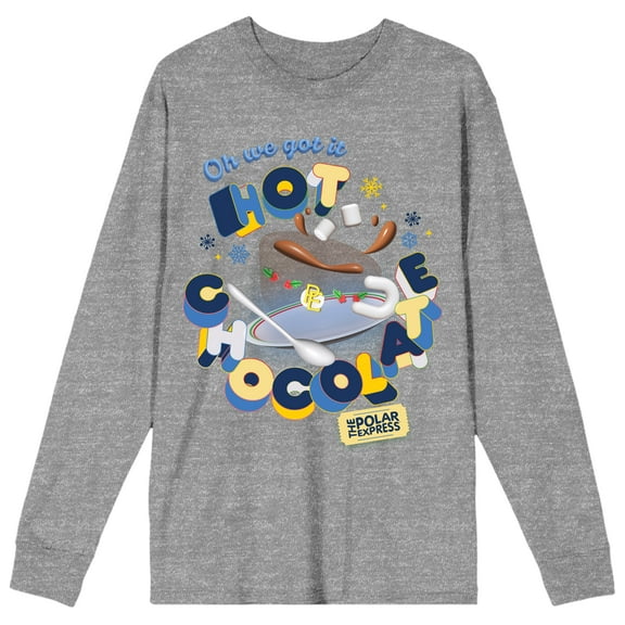Polar Express We Got Hot Chocolate Crew Neck Long Sleeve Gray Heather Women's Tee-Small