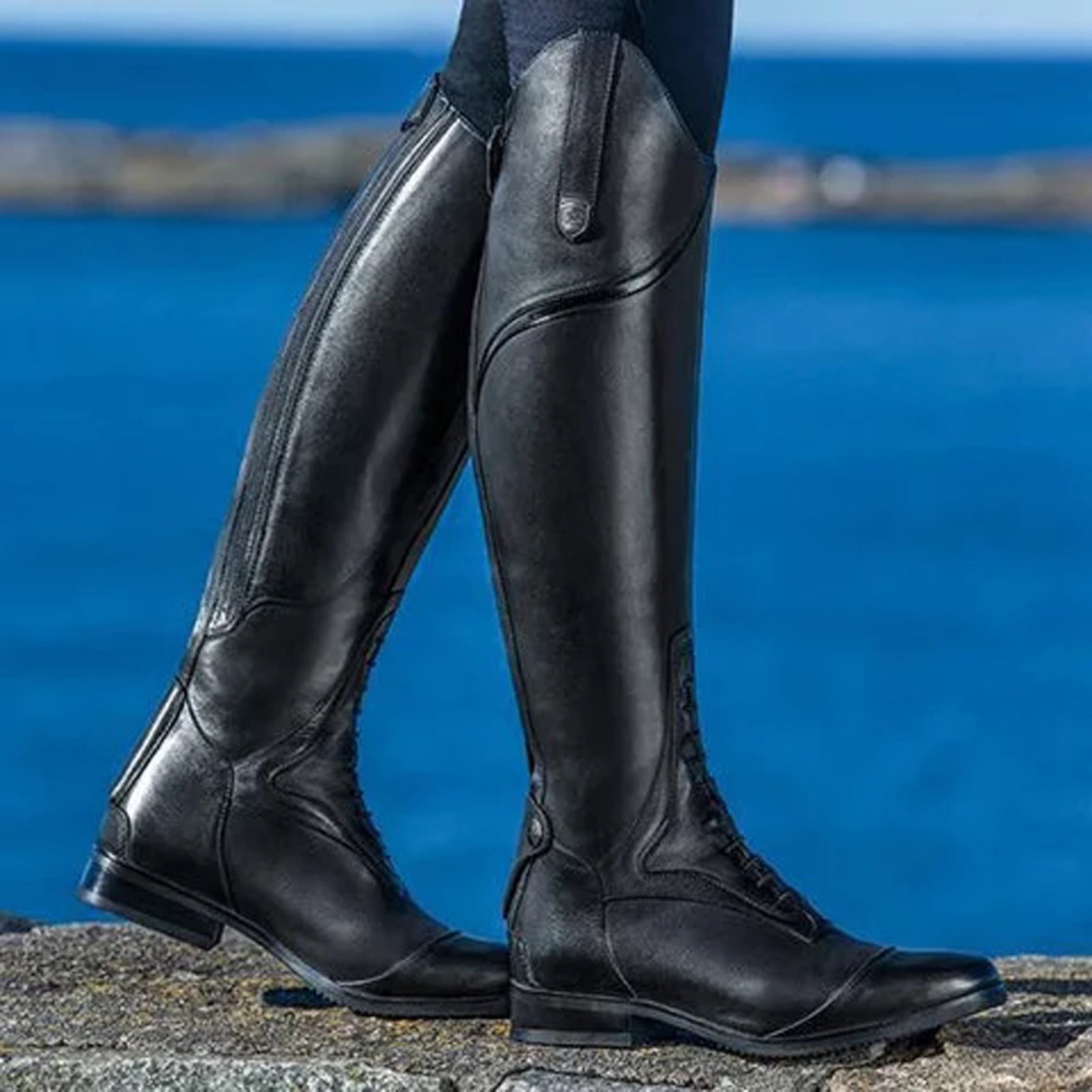 ロングブーツ Arion Cowhide Basic Back Belt Line Long Boots (6cm, 3 COLOR) Homchy Long Boots Women' Riding Boot Leather Knee High Boots