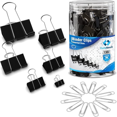 230 Pack Assorted Size Binder Clips [100 Bonus Paper Clips] - 6 Sizes ...