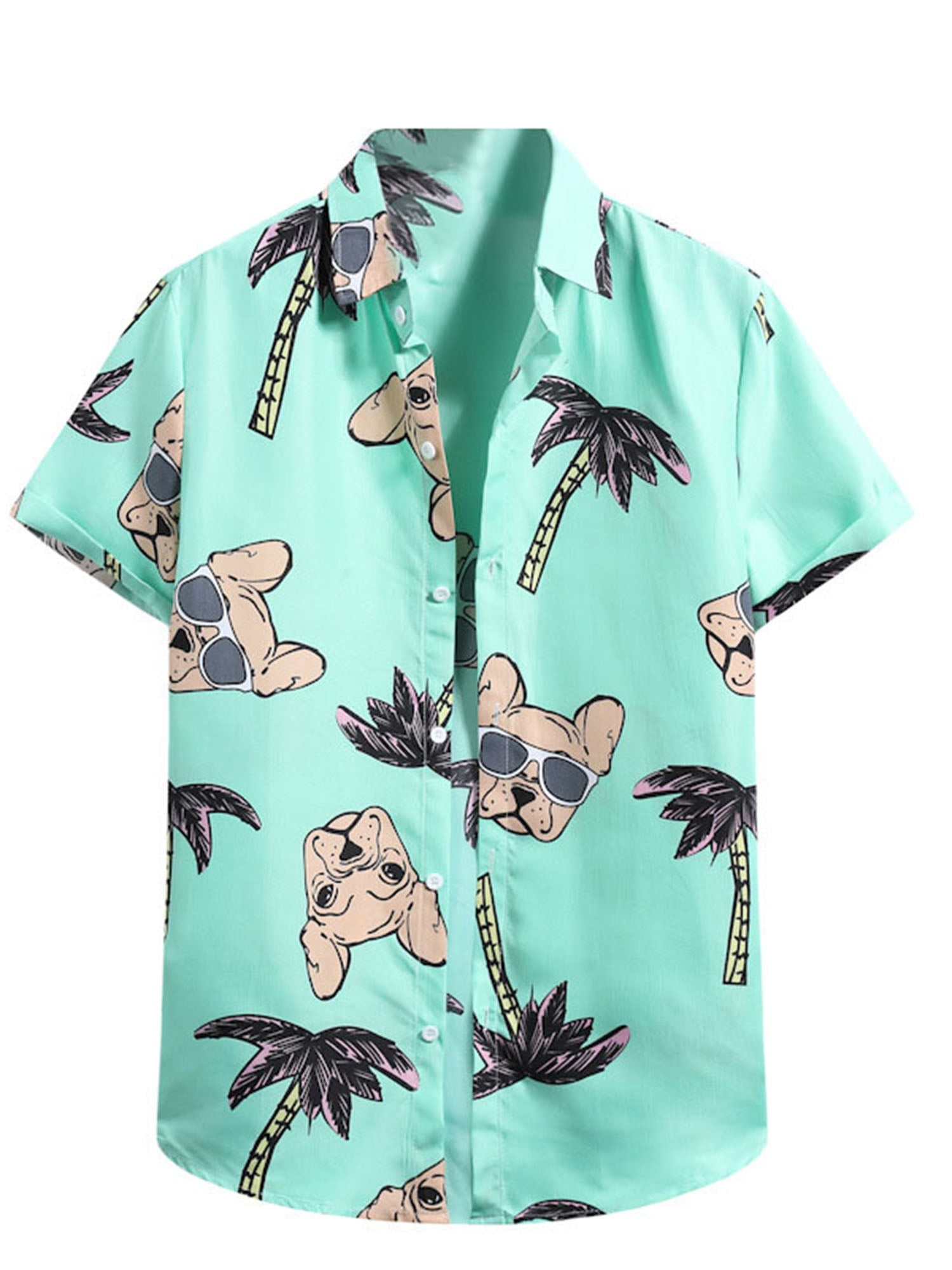Baby Boy Button Down Hawaiian Shirts Short Sleeve Cool Cartoon Print Aloha Dress Tops T-Shirt 