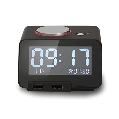 Homtime Multi-Function Alarm Clock, Indoor Thermometer, Charging Station/Phone Charger with Dual Port USB for iPhone/iPad/iPod/Android Phone and Table