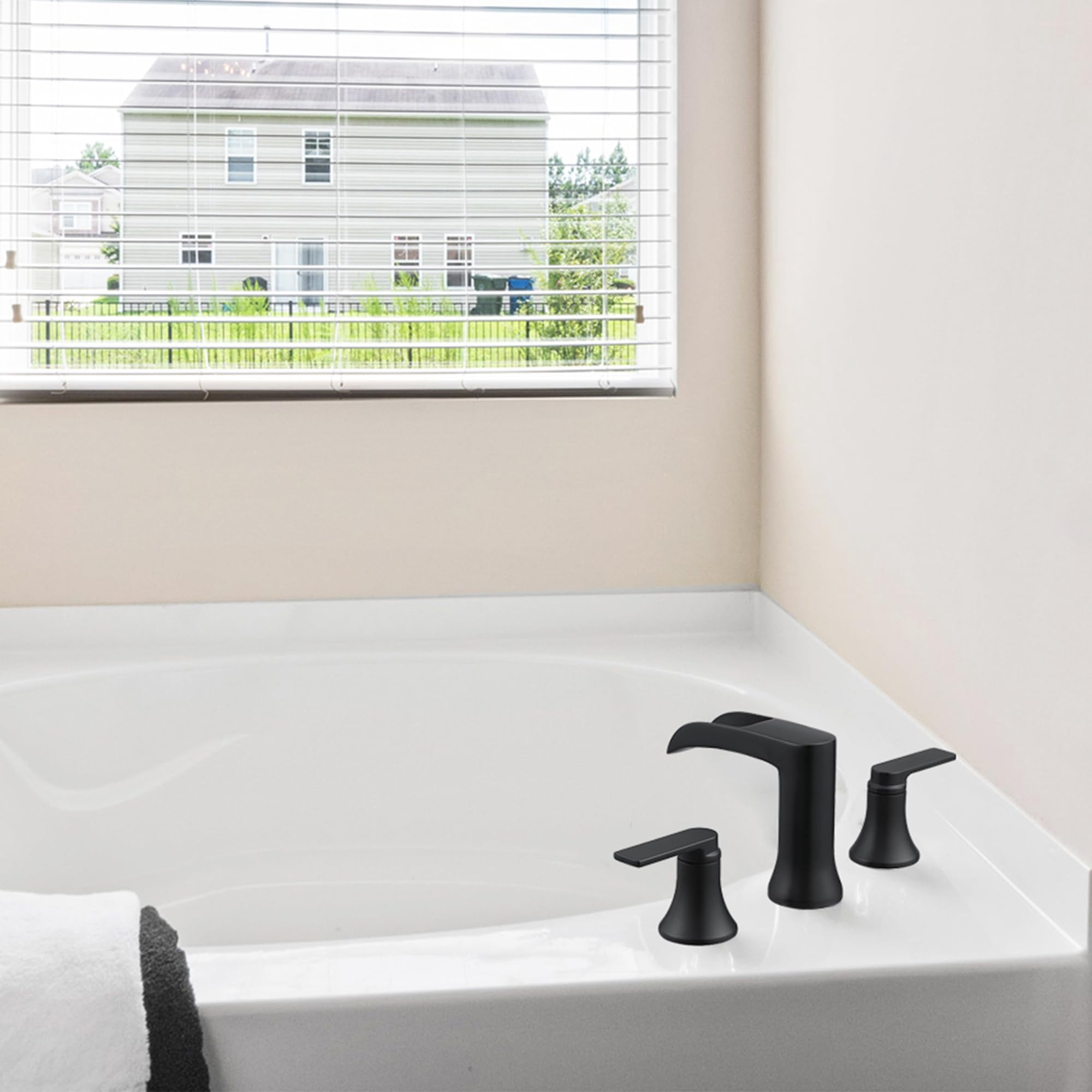 Waterfall Bathtub Faucet Set 3 Hole Matte Black 2 Handle