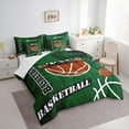 thumbnail image 4 of Feelyou Modern Basketball Player Bedding Comforter Set 7pcs for Kid, Cartoon Ball Print Queen Bedding Sets, Stripes Abstract Green Reversible Queen Sheet Sets, Ultra Soft Bedroom Decor, 4 of 8