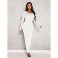 thumbnail image 4 of White Solid Maxi Bodycon Dress With Long Sleeves And Scoop Neck, 4 of 5