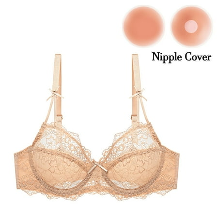 

Varsbaby Women s Underwire See Through Embroidery 3/4 Cup Bra Lingerie with Nipple Cover