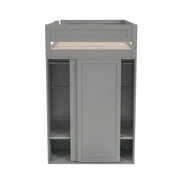 Euroco Wood Twin Size Loft Bed with Desk and Wardrobe, Gray