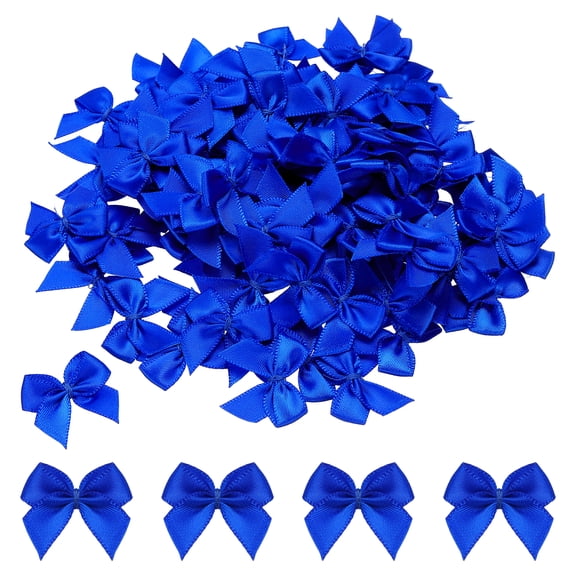 Uxcell 150Pcs Mini Ribbon Bow 1" Mini Fabric Satin Ribbon Flower Bows for Craft DIY Sewing Wedding Birthday Party Dark Blue