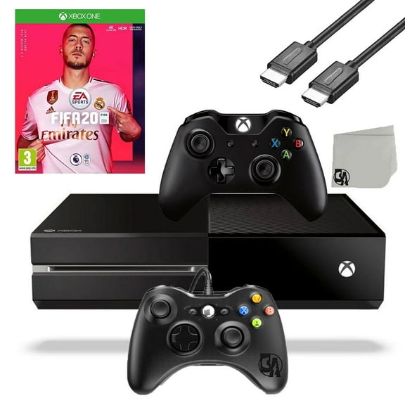 Pre-Owned Microsoft Xbox One Original 500GB Gaming Console Black HDMI Cable 2 Controller Included With FIFA-20 Game BOLT AXTION Bundle