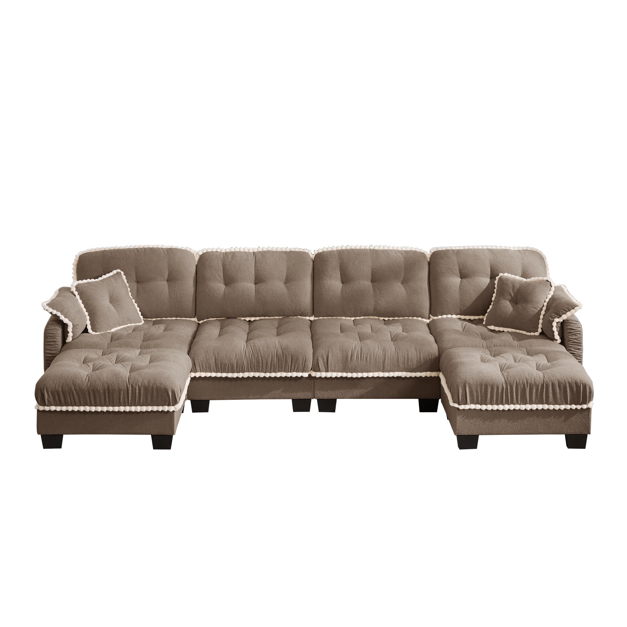 Aenkyo 131.5" Chenille Modular 4-Seater Sectional Sofa with 2 Movable Ottomans, Camel
