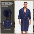 thumbnail image 4 of EA'S SECRET 100% Cotton Men's Bathrobes Summer Kimono Mens Lightweight Soft Robe Spa Robes for Men ShorttSleeve Sleepwear Loungewear with Pockets with Pockets(Navy Blue,M), 4 of 8