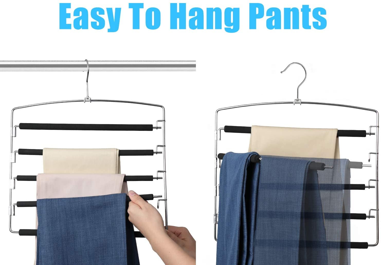 Artrylin 1 Pack Pants Hangers Non Slip Space Saving Hangers Multi-Layer Swing Arm Pants Hanger Stainless Steel Space Saver Hangers for Pants Jeans Scarf Trouser Tie Towel Clothes ,Black