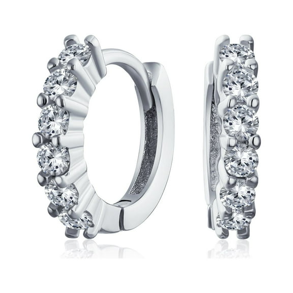 Bling Jewelry Womens Solitaire CZ Hoop Earrings Men Round Cubic Zirconia Rose Gold Sterling Silver