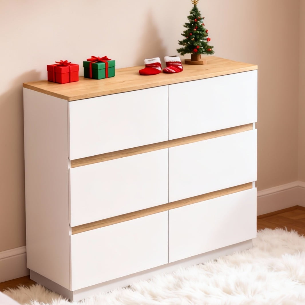 Ktaxon 6 Drawer Double Dresser Wood Dresser Organizer Storage Cabinet Chest Of Drawers, White