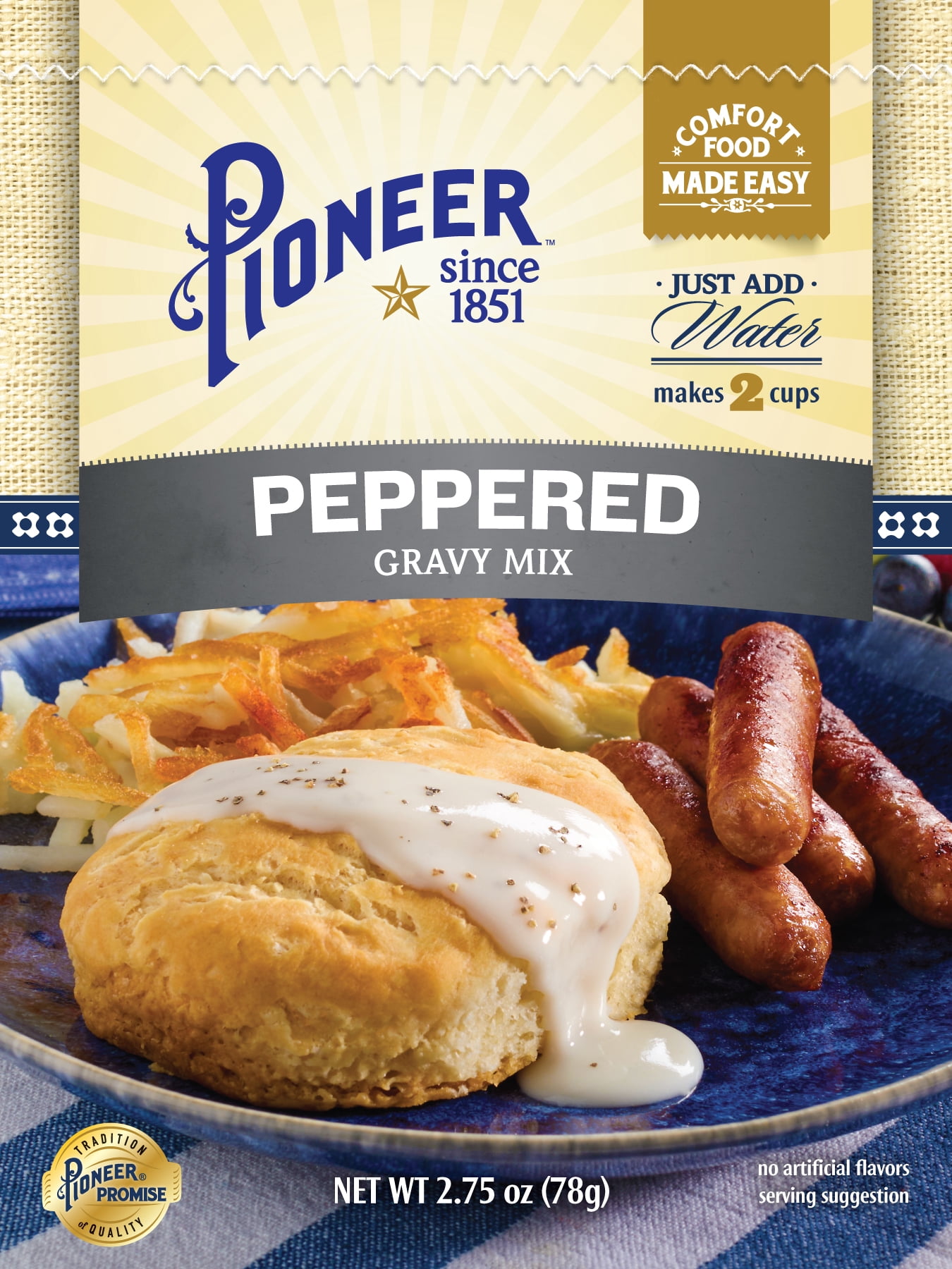 (12 pack) Pioneer Peppered Gravy Mix, 2.75 oz - Smooth Gravy for Meats and Biscuits, Contains No Allergens