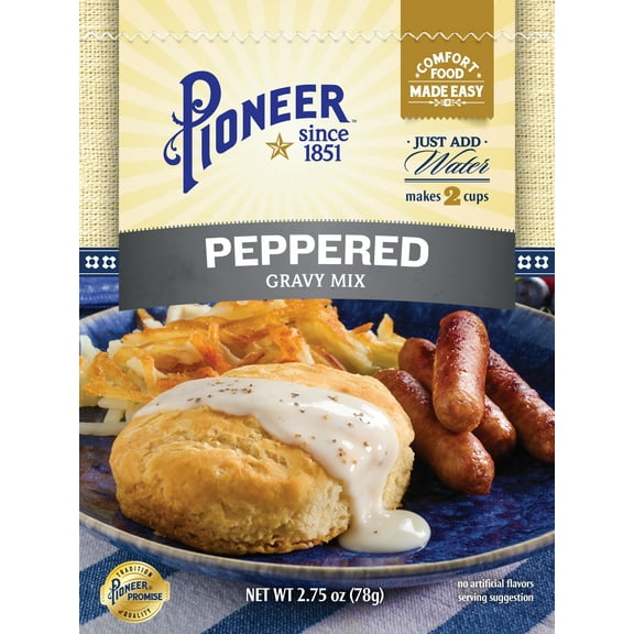 Pioneer Peppered Gravy Mix, 2.75 oz - Smooth Gravy for Meats and Biscuits, Contains No Allergens