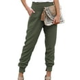 thumbnail image 3 of Split Hem Pants, Polyester Pocket Casual Pants Pure Color Washable  For Women For Daily Life Work Green M, 3 of 6