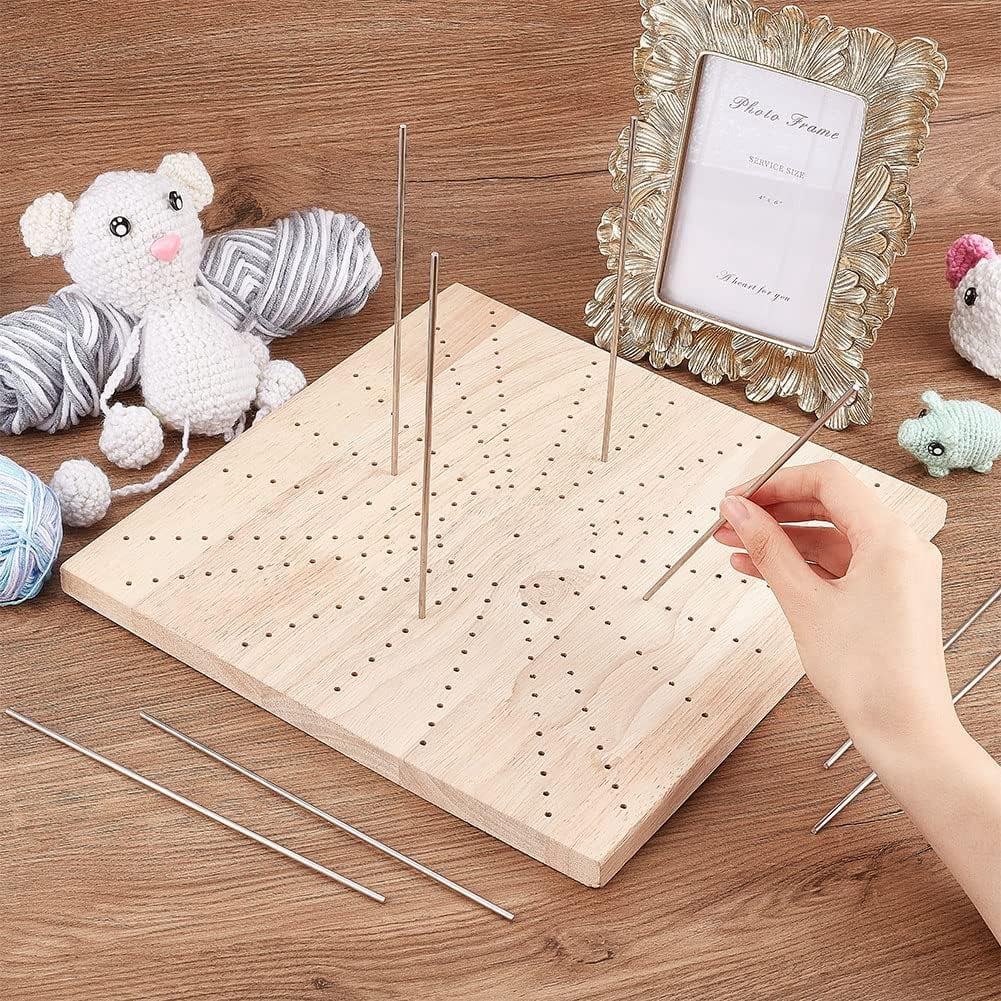 12X12 inches Crochet Board Wooden Knitting Blocking Mat Square Board with 8pcs Stainless Steel Pins for Knitting and Crochet Projects Handcrafted Knitting Gift for Granny Square Lovers Bisque