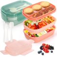 thumbnail image 1 of shiyou-2 Pack 1800ML Bento Lunch Box with Utensils, 3 Layers Stackable Salad Container Bowl, 8 Compartments Plastic Meal Prep Container for Adults, Work, Picnic, BPA Free, 2 Colors, 1 of 4