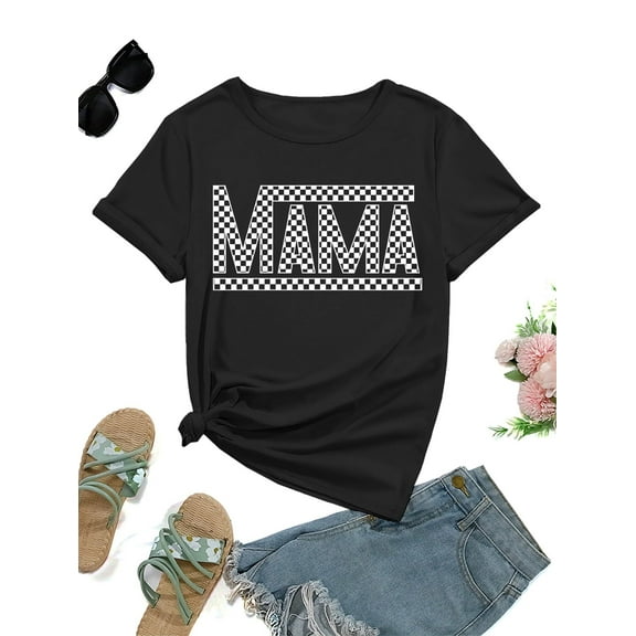 Mama Shirt for Women Cute Mom Mother's Day Graphic T Shirts Funny Casual Grandma Tee Tops