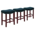 thumbnail image 2 of Costaelm Bulmon 24" Upholstered Cherry Counter Stools With Nail Head Trim (Set of 3), Navy Blue, 2 of 3