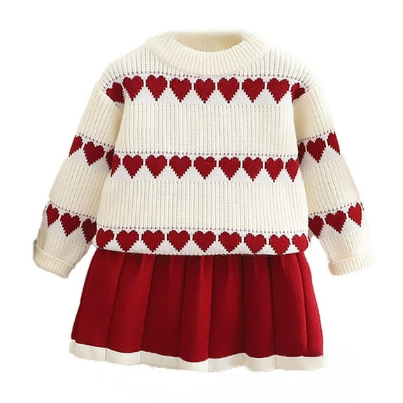 VNKIDY Girls Sweater Dress Style Jacquard Knit Two Piece Autumn Winter New Baby Dress Outfits Sets Classic