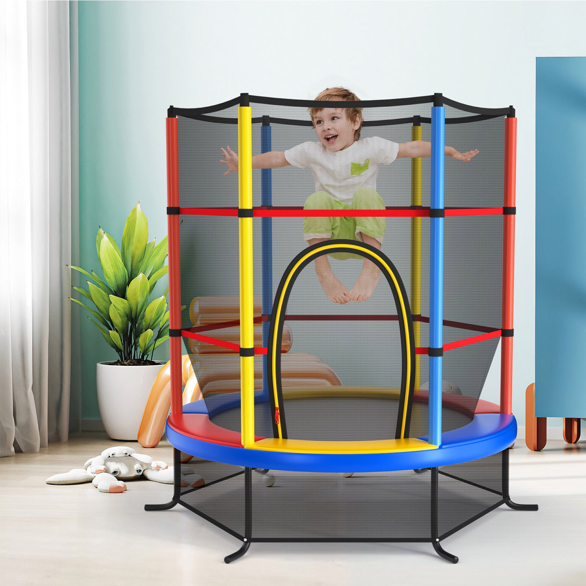 Gymax 55'' Kids Exercise Trampoline with Enclosed Safety Net Gymax 55'' Kids Exercise Trampoline with Enclosed Safety Net