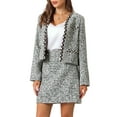 thumbnail image 4 of INSPIRE CHIC Women's Plaid Tweed Suit Set 2 Piece Outfits Short Blazer Jacket and Skirt Sets S Black, 4 of 6