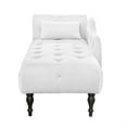 thumbnail image 3 of 60.6" Chaise Lounge Indoor, Velvet Sofa Chair with One Pillow, Button Tufted Accent Recliner Chair with Nail Head Trim for Living Room, Bedroom, White, 3 of 4