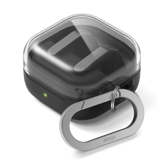 elago Compatible with Samsung Galaxy Buds 4 Pro Case & Galaxy Buds 4 Case, Duo with Carabiner, Premium Silicone   TPU Cover, Wireless Charging, for Men, for Women (Clear - Black)