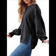 thumbnail image 3 of Sudaderas de Gran Tamaño para Mujer, Cuello Redondo, Larga, Informales, Holgadas, con Abertura, Otoño 2025 Negro XXL, 3 of 8