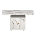 thumbnail image 5 of UBesGoo 47" Wooden Folding Dining Table with Storage Shelves and Cabinets, Removable Entryway Table with 6 Wheels, White Marble Kitchen Island, Side Table and Coffee Table, Space Saving, 5 of 14