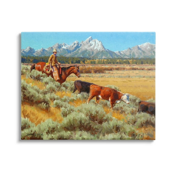 Western Ranch Horse Cattle Animals & Insects Painting Gallery Wrapped Canvas Print Wall Art