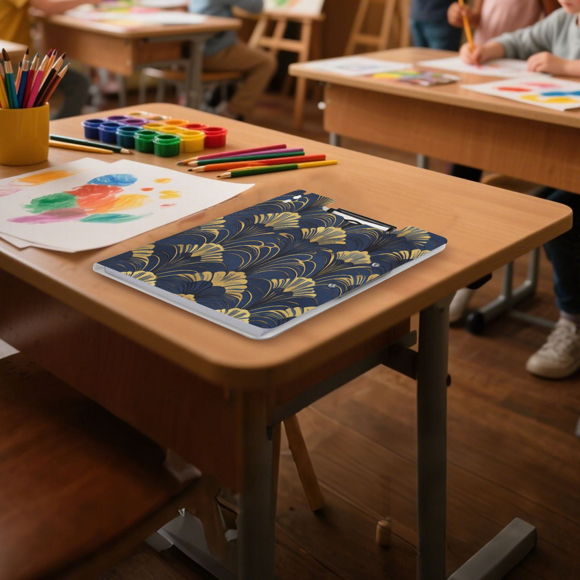 FORMRS A4 Clipboard Folder with Pen Holder Horizontal Foldable School Office Binder, Gold Art Pattern