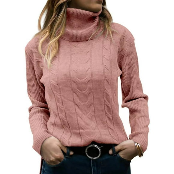 Lisbinx Preppy Sweater Fashion Sweater V-Neck Long Sleeve Stretchy Sweaters for Women Loose Fit Knitting Cotton Simple Solid for Vacation Pink L Clearance