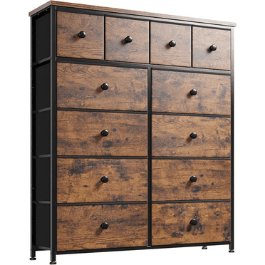 Dresser,Dresser for Bedroom with 12 Drawers Dressers & Chests of Drawers for Bedroom, Living Room,Wood Top Metal Frame, Rustic Brown