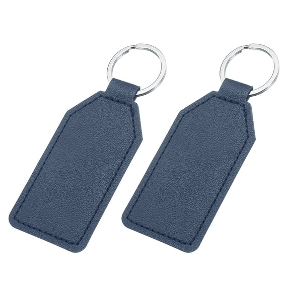 2pcs Leather Key Fob, PU Car Keychain Blanks Key Rings Key Holder for DIY Laser Engraving Birthday Father's Day Gifts, Navy Blue