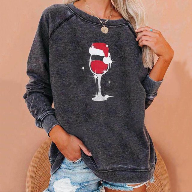 Nouveaux Hauts pour Femmes 2023 Manches Longues Col Rond Hauts Chemises Amples Imprimé de Noël Blouse Graphique Coupe Décontractée Chandail en Molleton Oversize pour Femmes